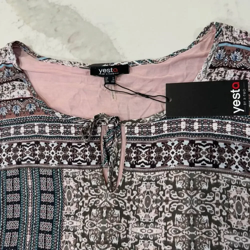 Yesta by X Two NWT Plus Size 3/4 Sleeve Tunic Top Womens 20 Lined Paisley Floral - Picture 4 of 9